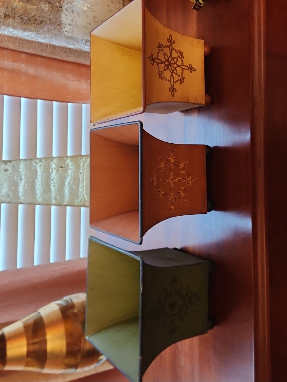 Decorative Metal Cube Planter Set - Green, Terracotta, Gold